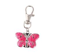 LIGIGWASH Pink Round Pocket Watch Keychain with Delicate Insect Pattern Metal Portable Keyring Fob Watch Quartz Movement for Women and Girl Students