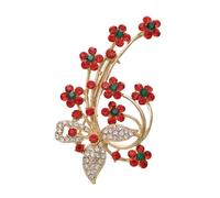 LIGIGWASH Plum Blossom Shape Brooch with Red Rhinestones Elegant Flower Pin for Women Wedding Prom Daily Wear Clothes Accessories