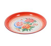 LIGIGWASH Retro Enamel Round Plate, Extra Large Plates for Vegetables and Foods, Smooth Burr-Free Dinnerware for Home, Office or Shopping Mall, Chinese Style Vintage Tray