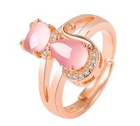 LIGIGWASH Rose Gold Pink Crystal Cat Ring Open Band Delicate Rhinestone Inlaid Jewelry for Women Stylish Birthday Party Gift