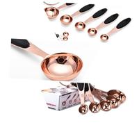 LIGIGWASH Rose Gold Stainless Steel Measuring Spoon Set Baking Scoop Kit with Buckle Heat Resistant Cooking Spoons with Clear Scales for Precise Measurement and Use