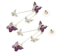 LIGIGWASH Silver Needle Long Purple Crystal Butterfly Tassel Earrings Lightweight Studs for Women Elegant Design Birthday Wedding Graduation Gifts