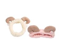 LIGIGWASH Skincare Face Washing Headbands 2pcs, Cute Elastic Fleece Hair Bands with Sheep Horn Design for Women Makeup and Spa Use, Soft Adjustable Hair Wraps in Pink and Beige