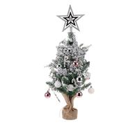 LIGIGWASH Small Flocked Tabletop Christmas Tree Silver Decorative Mini Faux Pinecones Ball Bowknot Ornament for Indoor Office Desk Mantel Fireplace Holiday Decor