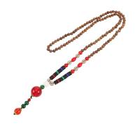 LIGIGWASH Vintage Bodhi Wooden Beaded Long Prayer Necklace with Peace Pendant Handmade Ethnic Boho Jewelry for Meditation and Daily Wear Durable Natural Beads for Women and Men