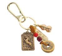 LIGIGWASH Vintage Brass Car Keychain with Horse Design Compact Lightweight Key Ring for Women Multipurpose Retro Bag Ornament Unique Chinese God of Wealth Pendant Accessory