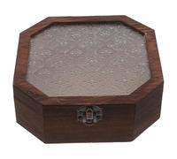 LIGIGWASH Vintage Wooden Jewelry Box with Glass Lid Flip-top Rustic Organizer for Rings Earrings Small Treasures Chest with Floral Design for Home Decor and Giving
