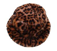 LIGIGWASH Winter Faux Fur Leopard Print Bucket Hat Warm Plush Fisherman Cap with Wide Brim for Men Women Cozy Cold Weather Outdoor Headwear for Hiking Fishing Office Festival Use Coffee