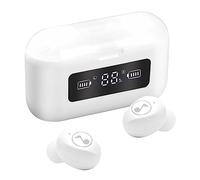 LIGIGWASH Wireless Earbuds Noise Reduction Smart Headset with Digital Battery Display Ergonomic Fit for Home Office Outdoor Use White Musical Note Pattern