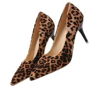 LIGIGWASH Women Leopard Print Pointed Toe High Heel Pumps, Size 40, Leopard Pattern Leather Single High Heels for Fashion and Party Wear