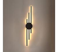LIGKIN LED Long Strip Wall Lights, 20W 3000K Warm White Modern Simple Aluminum Mounted Indoor Wall Sconces Decoration Light, Three Line Wall Fixture for Bedroom Living Room Corridor Stairs, Black 60CM