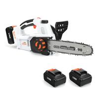 LIGO 20V Cordless Chainsaw, 10 Inch(25.4cm), Brushless Motor, Oregon Bar and Blade Chain, Tool-Free Tensioning, Kickback Protection, with 2 x 4.0Ah Batteries for Tree Cutting, and Wood Sawing