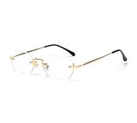 LIGOES Men's rectangular sunglasses frameless sunglasses rimless octagonal small glasses women metal gold polygon blue brown uv400, Gold with Clear,