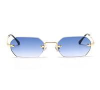 LIGOES Men's Rectangular Sunglasses Frameless Sunglasses Rimless Octagonal Small Glasses Women Metal Gold Polygon Blue Brown UV400, blue