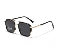 LIGOES Polarised Sunglasses Men Women Square Big Frame Sunglasses Double Bridge TR90 Metal Glasses, Black Gold Frame