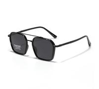 LIGOES Polarised Sunglasses Men Women Square Big Frame Sunglasses Double Bridge TR90 Metal Glasses, black