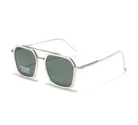 LIGOES Polarised Sunglasses Men Women Square Big Frame Sunglasses Double Bridge TR90 Metal Glasses, Clear Silver Green