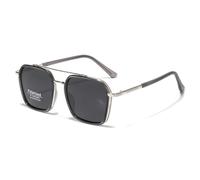 LIGOES Polarised Sunglasses Men Women Square Big Frame Sunglasses Double Bridge TR90 Metal Glasses, Gray Silver Frame