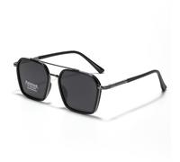 LIGOES Polarised Sunglasses Men Women Square Big Frame Sunglasses Double Bridge TR90 Metal Glasses, Gray Black Frame