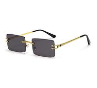 LIGOES Rimless Rectangular Sunglasses Green Blue Mirror Glass Sunglasses Women Uv400 Retro Men Tinted Shades, Gold with Black