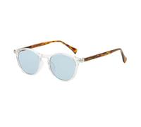 LIGOES Round Sunglasses for Men Women UV400 Glasses Fashion Sunglasses CP Frame Acetate Temple, Clear Pattern Blue