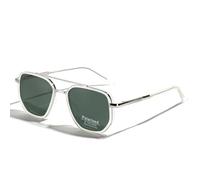 LIGOES TR90 Polarised Sunglasses Retro Square Flattop Sunglasses Double Bridge Full Frame UV400 Lens Glasses, Silver With Green