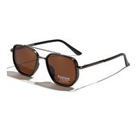 LIGOES TR90 Polarized Sunglasses Retro Square Flat Double Bridge Full Frame UV400, Brown, 42 mm x 44 mm x 53 mm x 18 mm