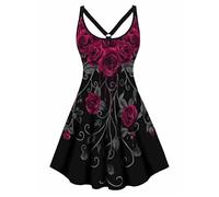 LIGPUS L-5X Gothic Cut Out High Waisted Mini Dress Graphic Vestidos Cat Galaxy Tree Branches Rose Print Women Sleeveless Robe