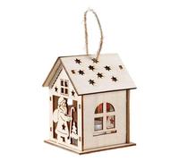 LIGSLN Festival Wooden House Decoration With Hand Carved Detail Warm Light Cottage Pendant Accessory For Christmas Party Wooden Cabin Ornament