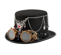 LIGSLN Punk Styles Wool Felts Top Hat With Industrial Gear Decors And Interchangeable Punk Eyewear For Halloween Stage Shows Dark Steampunk Hat With Adjustable Goggles