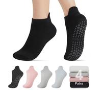 Ligtmor 4 Pairs Pilates Socks with Grips for Women Non-Slip Yoga Socks for Barre, Dance, and Workout Athletic Fitness Socks, Black,white,gray,pink, One size