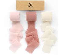 Ligtmor Chiffon Silk Ribbon 3 Rolls 1.5'' x 7 Yd Green & Cream, 1.5'' x 21 Yd Sage Green Ribbons Handmade Fringe for Wedding Invitations, Bridal Bouquets, Gift Wrapping, Holiday Decoration