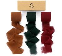 Ligtmor Chiffon Silk Ribbon 3 Rolls 1.5'' x 7 Yd Green & Cream, 1.5'' x 21 Yd Sage Green Ribbons Handmade Fringe for Wedding Invitations, Bridal Bouquets, Gift Wrapping, Holiday Decoration