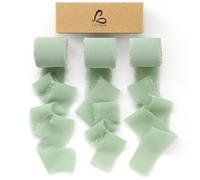 Ligtmor Chiffon Silk Ribbon 3 Rolls 1.5'' x 7 Yd Green & Cream, 1.5'' x 21 Yd Sage Green Ribbons Handmade Fringe for Wedding Invitations, Bridal Bouquets, Gift Wrapping, Holiday Decoration