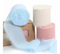 Ligtmor Chiffon Silk Ribbon 3 Rolls 1.5'' x 7 Yd Green & Cream, 1.5'' x 21 Yd Sage Green Ribbons Handmade Fringe for Wedding Invitations, Bridal Bouquets, Gift Wrapping, Holiday Decoration