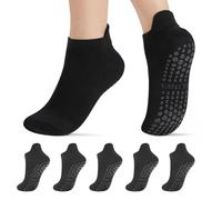 Ligtmor Pilates Barre Socks 5 Pairs for Women Non Slip Grip Yoga Ankle Socks for Barefoot Workout Hospital, Black, One size