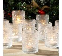 Ligtmor Pack of 24 Transparent Tea Light Cups, Glass Tea Light Holders with Embossed Pattern, Romantic Vintage Candle Holder, Clear Tea Light Glasses (24, Polka Dots)