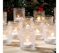 Ligtmor Pack of 24 Transparent Tea Light Cups, Polka Dot Glass Tea Light Holders with Embossed Dot Pattern, Romantic Vintage Candle Holder