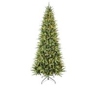 Liguanow 7ft Pre-Lit Artificial Pencil Green Christmas Tree with Warm White 400 LED Lights, Hinged Realistic Slim Xmas Tree w/Sturdy Metal Stand, 1180 Tips for Home, Office, Party Decoration Indoor