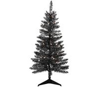 Liguanow Artificial Halloween Christmas Tree 4 Ft Black Mini Table Top Christmas Tree with 50 Lights Small Xmas Pine Tree for Home Office Party Holiday Indoor Outdoor Christmas Decor