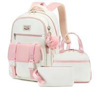 LIGUL School Backpack for Girls Women 15.6 Inch Laptop Backpacks College Bookbag Cute Kids Elementary Middle High School Bag with Lunch Box Set for Teens Students Travel Daypack (Pink, Large)