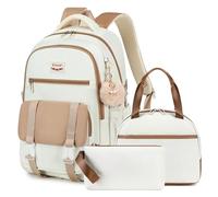 LIGUL School Backpack for Girls Women 15.6 Inch Laptop Backpacks College Bookbag Cute Kids Elementary Middle High School Bag with Lunch Box Set for Teens Students Travel Daypack (Brown, Large)