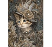 Liguolnn Square Diamond Painting Kits for Adults & Kids, Full Drill Cat Hat 5D Diamond Art, Perfect for Stress Relief Hobby, DIY Beginners Home Wall Decor Perfect Gifts Idea, 50x70cm A-713