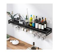 LIGUOYI Wall Mounted Wine Rack with Glass Holder, Space Saving, Multi-functional, Black, Iron, 31 x 8 x 3.3IN, Tiered Shelf, Wall Mount, Kitchen, Living Room, Bar, Dining Room