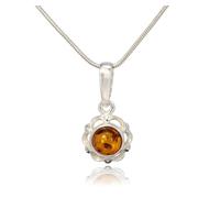 LIGURIUS Natural Amber Pendant Necklace with 925 Sterling Silver - Adjustable Chain 45-50 cm - Elegant Women’s Jewelry Gift with Box