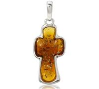 LIGURIUS Natural Baltic Amber Cross Pendant - 925 Sterling Silver Crucifix for Men & Women - Brown Cognac Amber Jewellery - Religious Gift