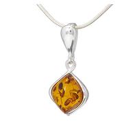 LIGURIUS NATURAL BALTIC AMBER STERLING SILVER 925 NECKLACE Cognac Small PENDANT Gemstone For Women & Silver Adjustable CHAIN Snake 45cm - 50 cm, Gift set