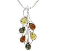 LIGURIUS NATURAL BALTIC AMBER STERLING SILVER 925 NECKLACE PENDANT Multicoloured Gemstone For Women & Silver Adjustable CHAIN Snake 45cm - 50 cm, Gift set