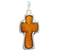 LIGURIUS NATURAL BALTIC AMBER STERLING SILVER CROSS 925 PENDANT Brown CRUCIFIX
