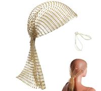 Ligynotu Gold Chainmail Headband for Women Rhinestone Mesh Headband | Elastic Fishnet Headpiece with Hollow Design Mesh Headpiece Gypsy Scarf Turban Cap for Nightclub Festivals